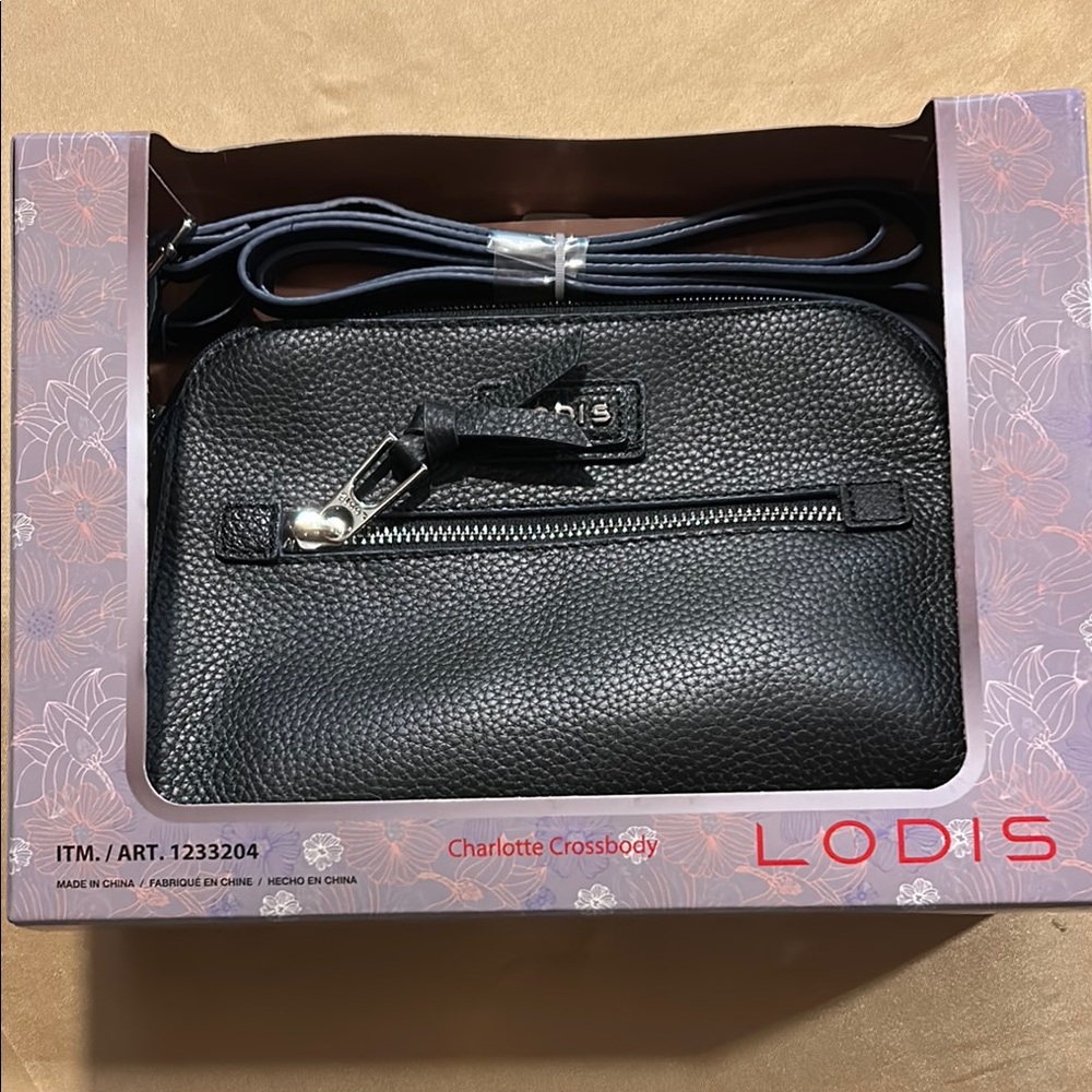 NIB Lodis Black Charlotte Crossbody Bag